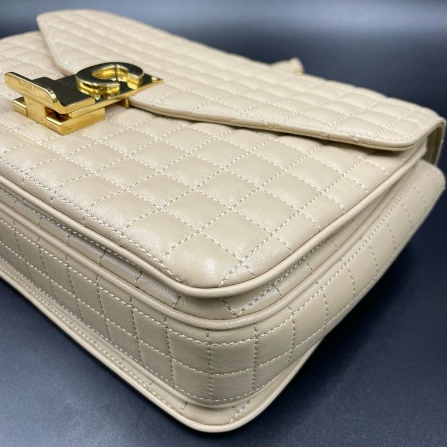 賽琳 Celine C Bag奶茶色中號牛皮C字扣鏈條單肩包-6