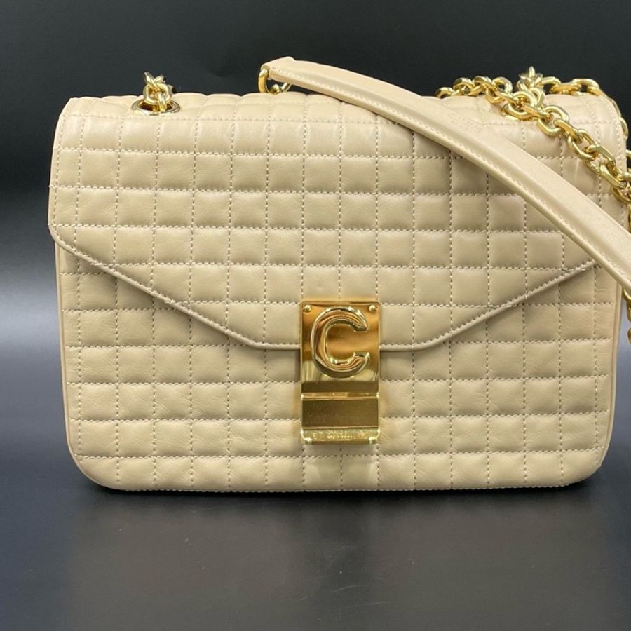 賽琳 Celine C Bag奶茶色中號牛皮C字扣鏈條單肩包-9