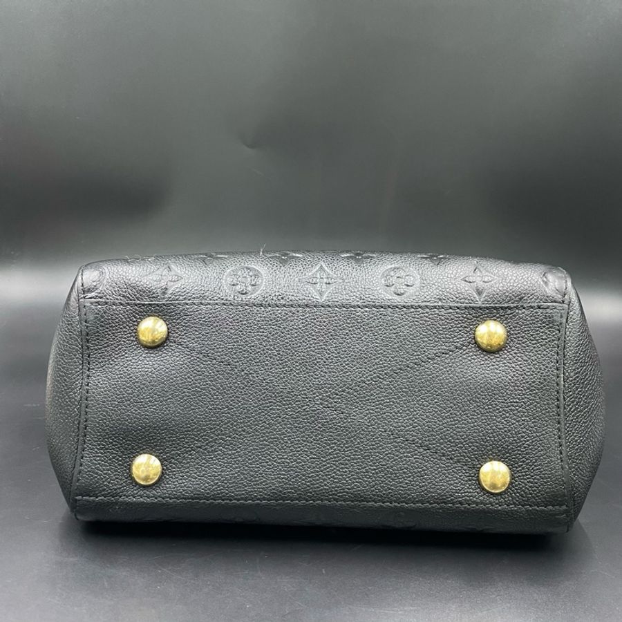 Louis Vuitton 路易威登Lv黑色全皮老花壓紋蒙田bb手提包 裸包缺配件 25*18-2