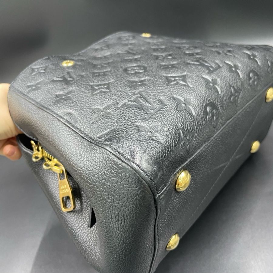 Louis Vuitton 路易威登Lv黑色全皮老花壓紋蒙田bb手提包 裸包缺配件 25*18-5