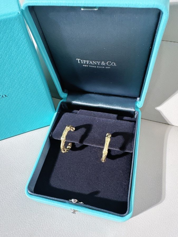 Tiffany蒂芙尼 Bamboo 竹節圈形耳環,克重14.4克,中古爆款-0
