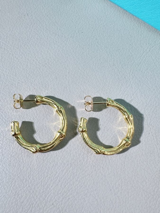 Tiffany蒂芙尼 Bamboo 竹節圈形耳環,克重14.4克,中古爆款-2