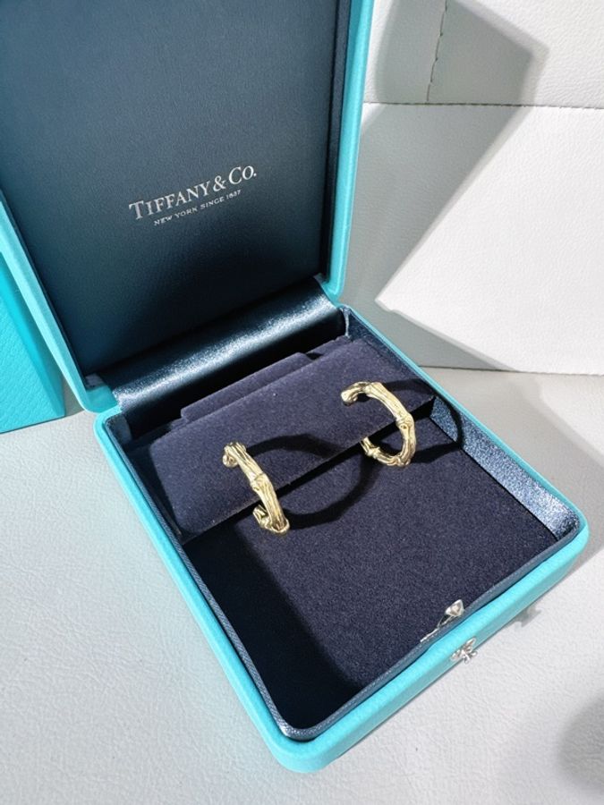 Tiffany蒂芙尼 Bamboo 竹節圈形耳環,克重14.4克,中古爆款-3