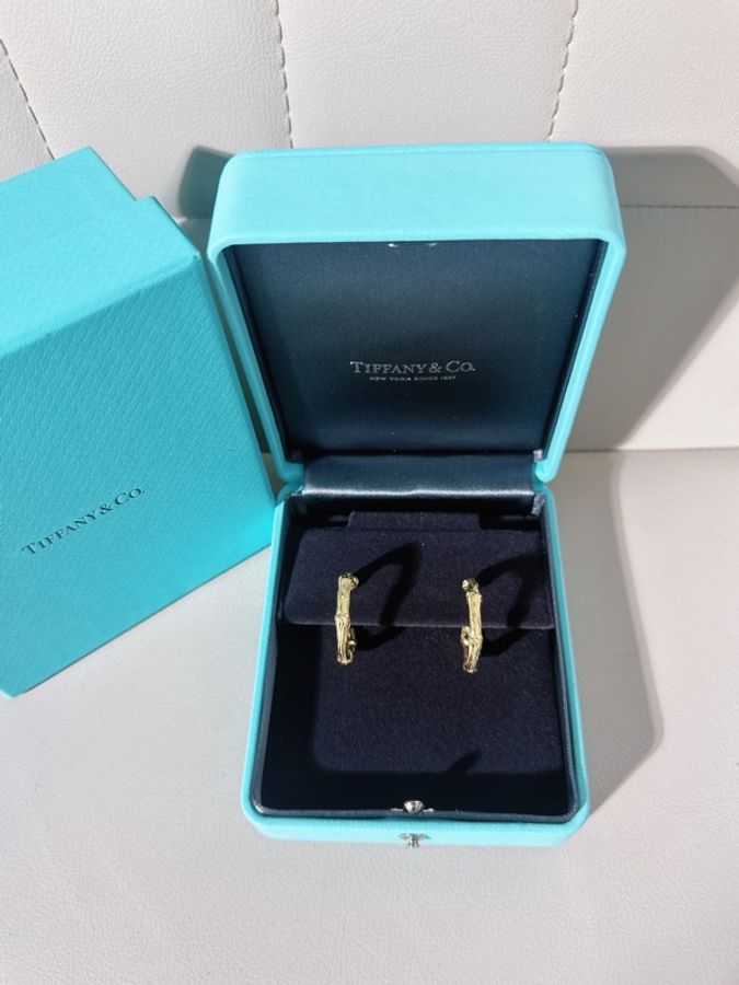 Tiffany蒂芙尼 Bamboo 竹節圈形耳環,克重14.4克,中古爆款-5