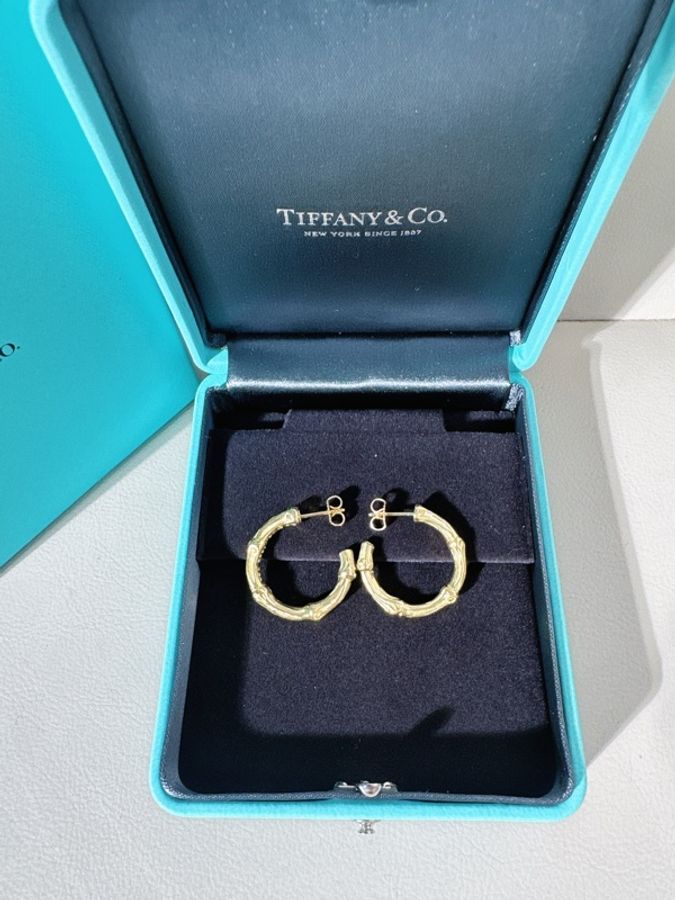 Tiffany蒂芙尼 Bamboo 竹節圈形耳環,克重14.4克,中古爆款-7