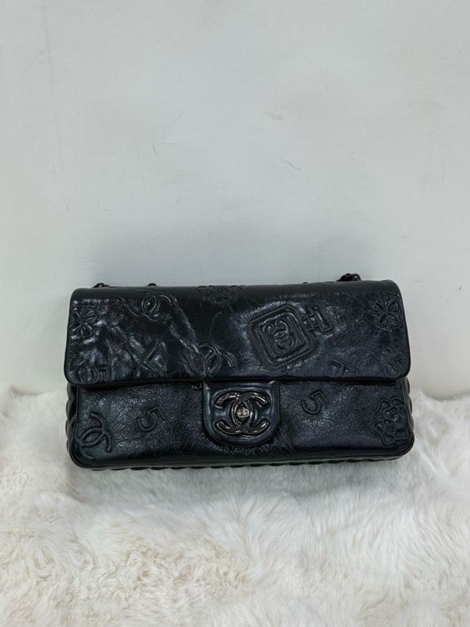 CHANEL/香奈兒黑銀香水瓶浮雕CF單肩斜背包 19開-1