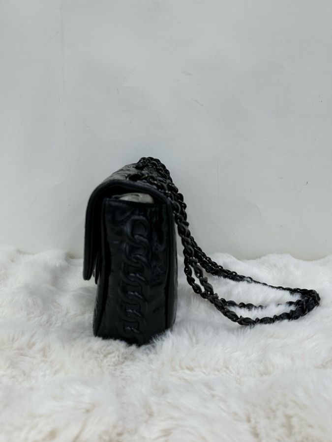CHANEL/香奈兒黑銀香水瓶浮雕CF單肩斜背包 19開-3