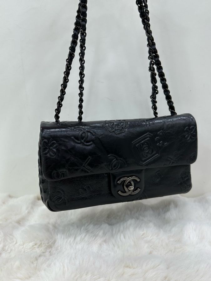 CHANEL/香奈兒黑銀香水瓶浮雕CF單肩斜背包 19開-5