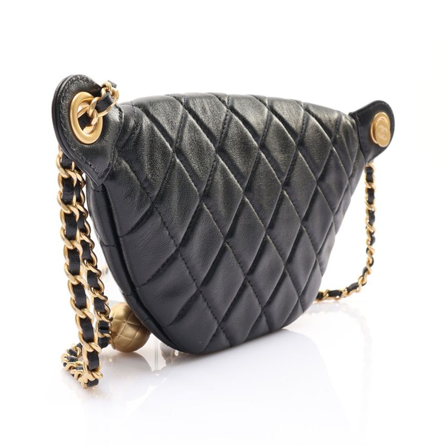黑色 羊皮 金球 胸包 腰包 金釦【CHANEL 香奈兒】 AP4240-1
