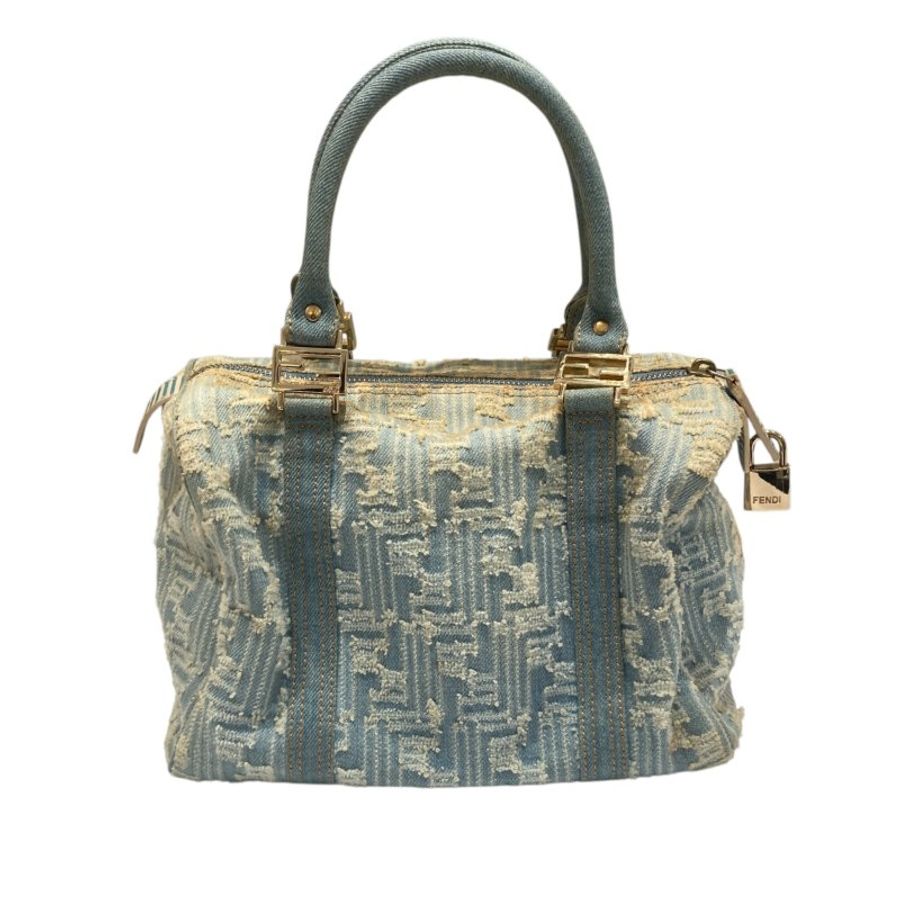 FENDI 芬迪 ZUCCA BOSTON BAG 波士頓手提包 丹寧 藍色 銀釦-1