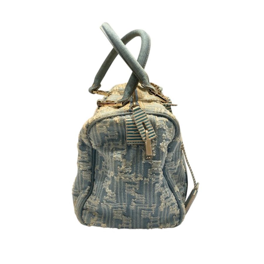 FENDI 芬迪 ZUCCA BOSTON BAG 波士頓手提包 丹寧 藍色 銀釦-3