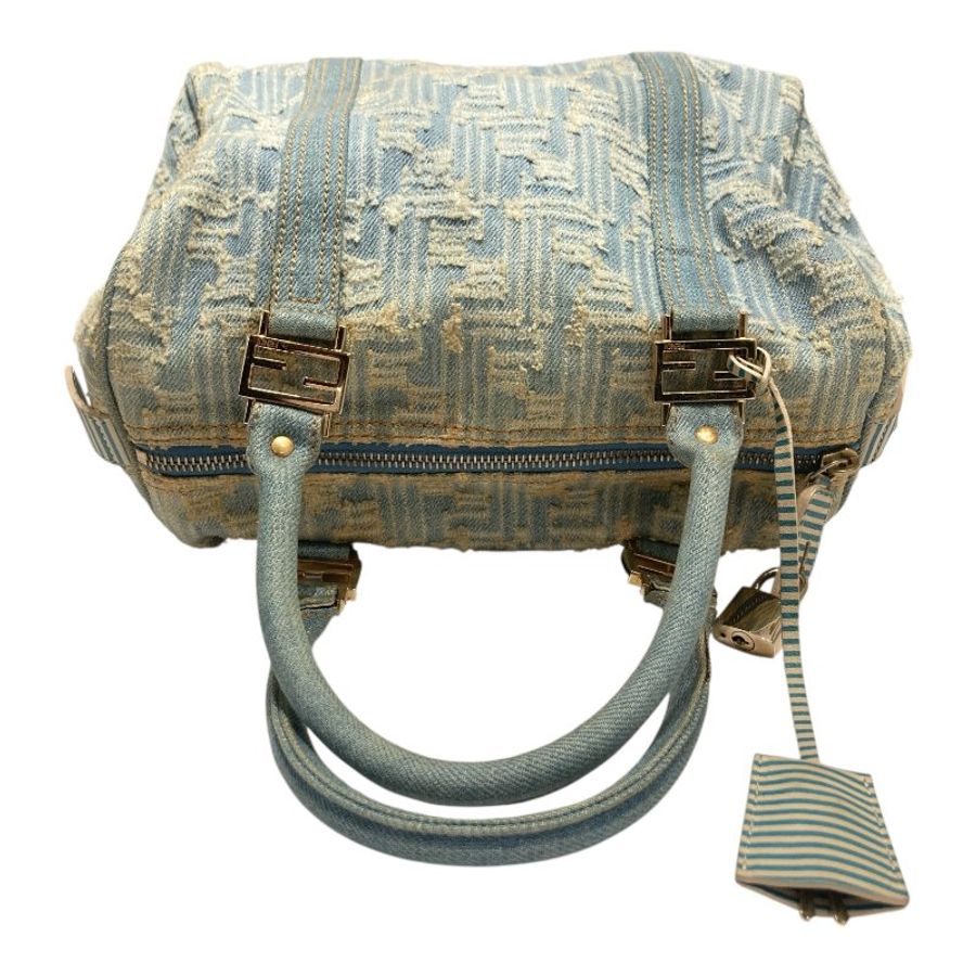 FENDI 芬迪 ZUCCA BOSTON BAG 波士頓手提包 丹寧 藍色 銀釦-5