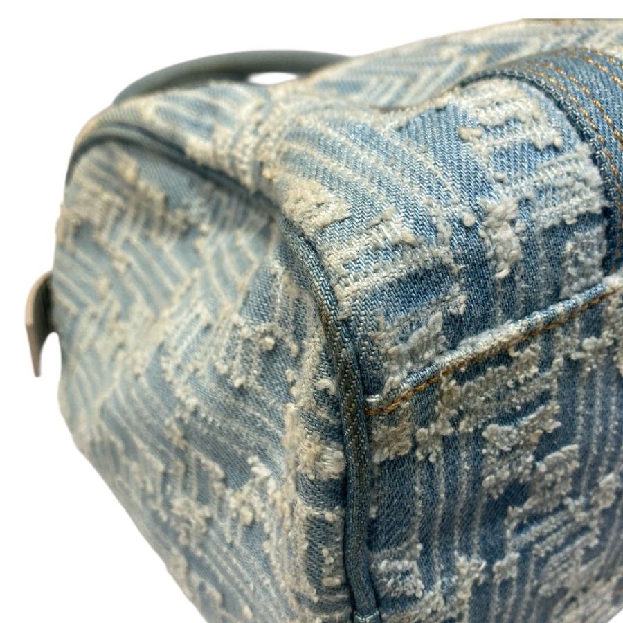 FENDI 芬迪 ZUCCA BOSTON BAG 波士頓手提包 丹寧 藍色 銀釦-8