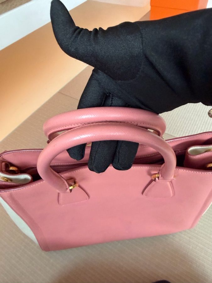 Prada/ Saffiano Lux 雙色皮革手提包-12