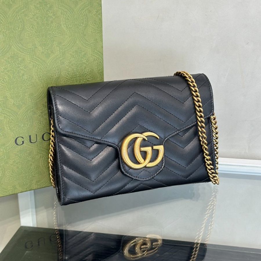 GUCCI Marmont Matelasse風琴WOC - 黑金-2