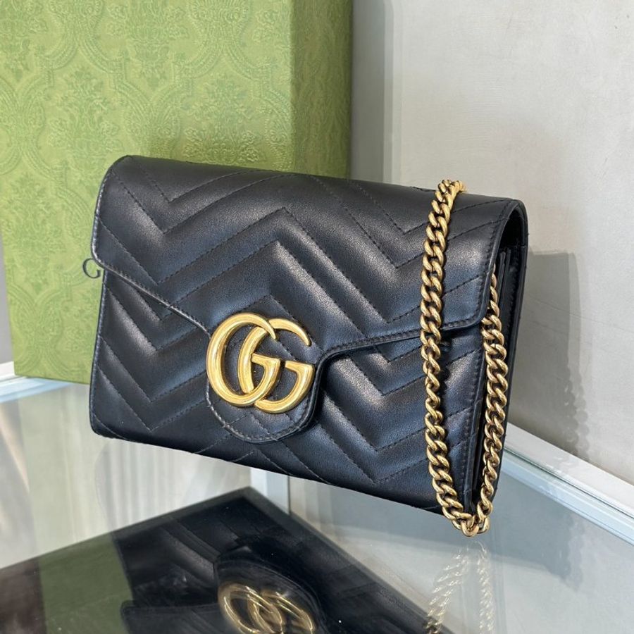 GUCCI Marmont Matelasse風琴WOC - 黑金-3