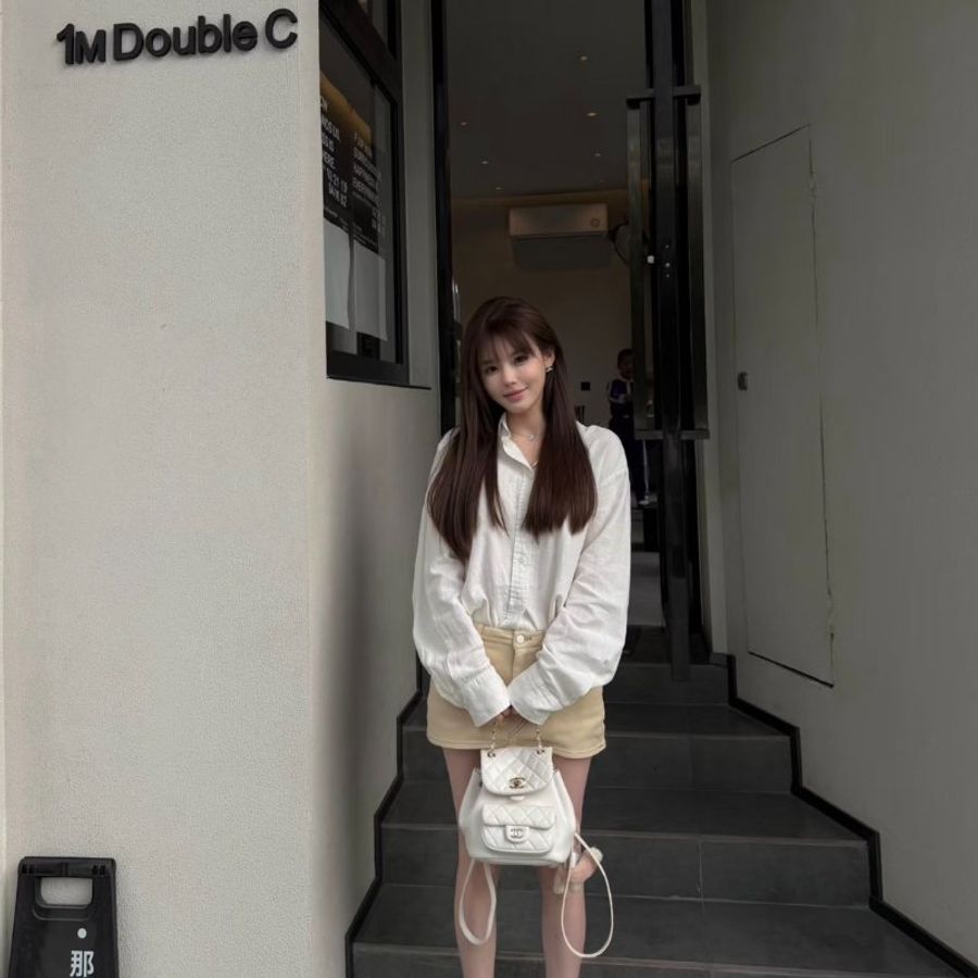 CHANEL Duma小牛皮後背包 - 小號白金-1
