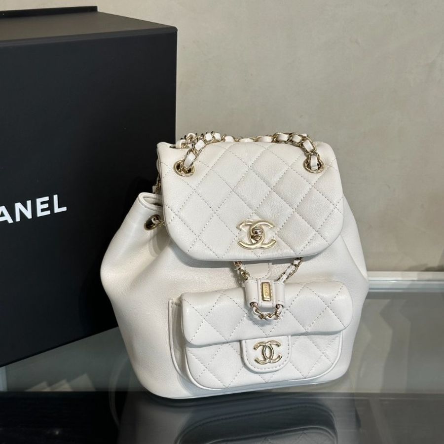 CHANEL Duma小牛皮後背包 - 小號白金-2