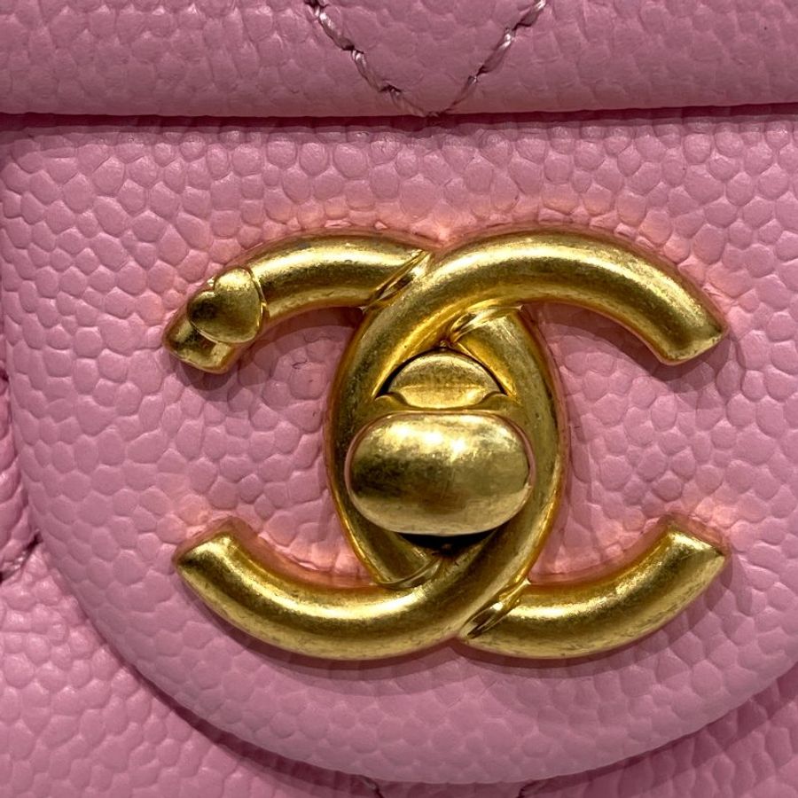 CHANEL 香奈兒 肩背包 心形調節釦 CF18 荔枝牛皮 粉色 金釦-10