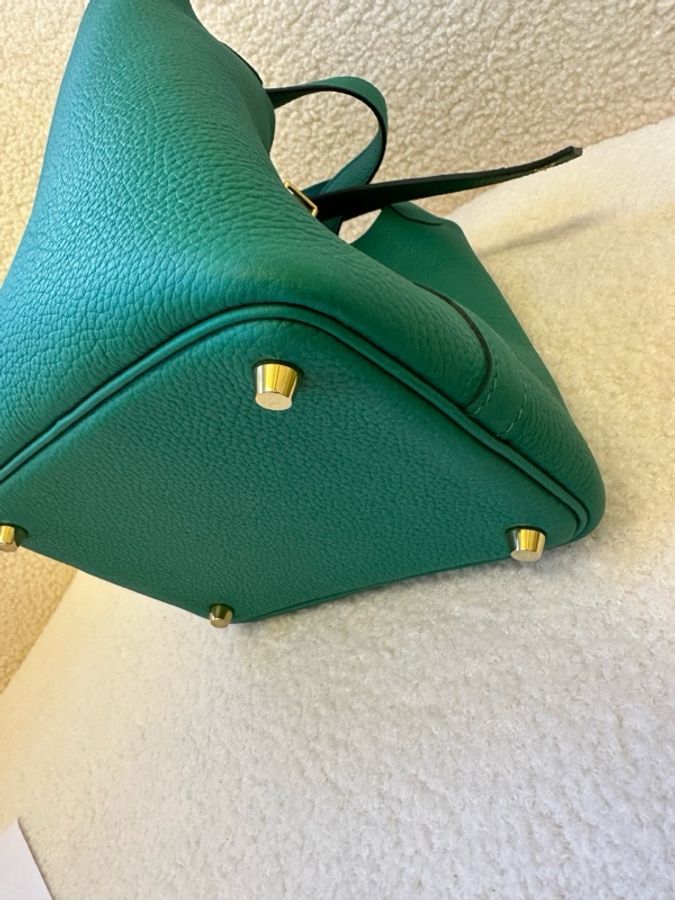 愛馬仕 Hermès 綠色菜籃子 18 U刻!Togo 皮質細膩,金色五金搭配綠色超美!專櫃購入。-10