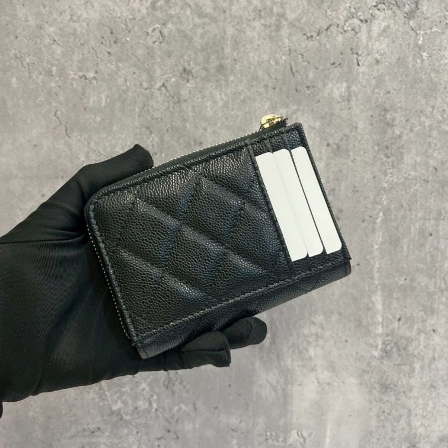 Chanel L型拉鍊短夾 黑金荔枝牛 全新全配-1
