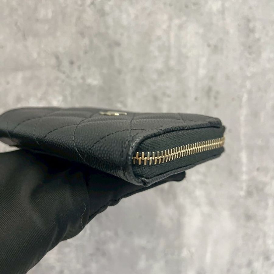 Chanel L型拉鍊短夾 黑金荔枝牛 全新全配-9