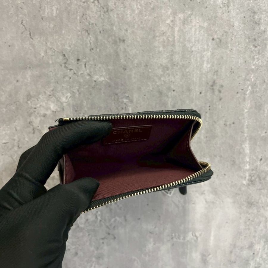 Chanel L型拉鍊短夾 黑金荔枝牛 全新全配-10
