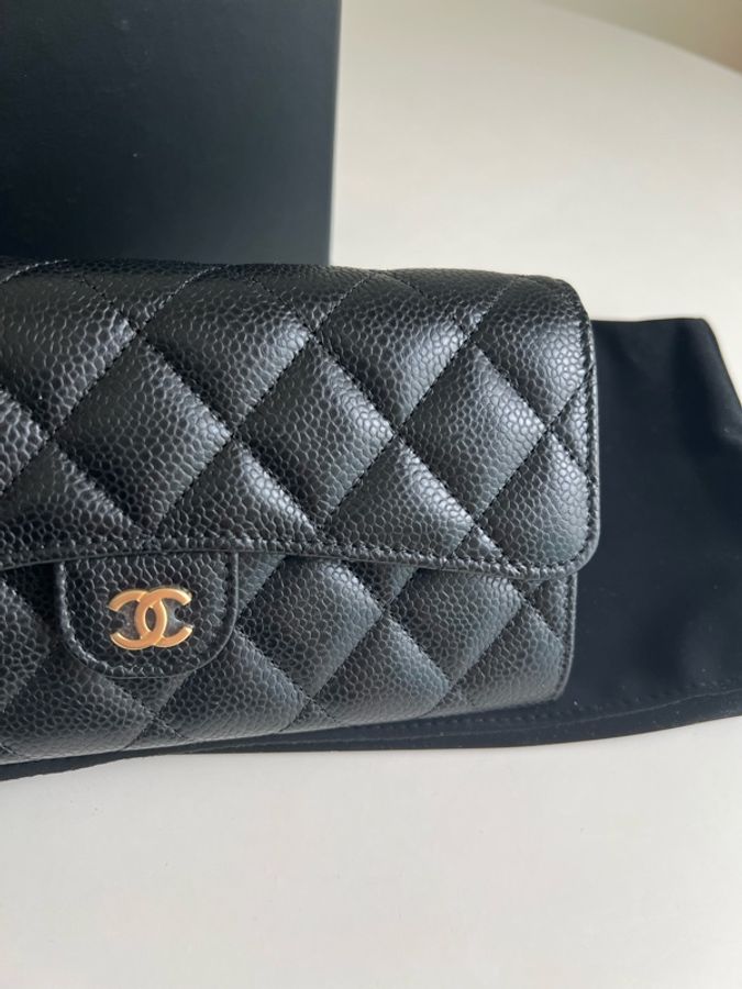 Chanel 香奈兒荔枝紋小牛皮雙C金釦長夾-4