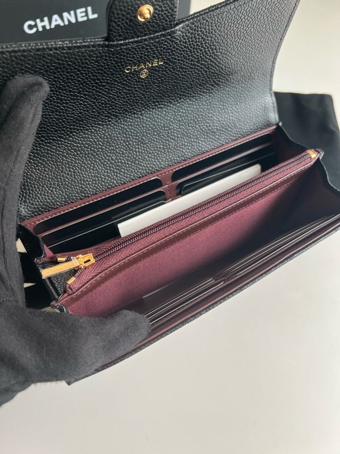 Chanel 香奈兒荔枝紋小牛皮雙C金釦長夾-21