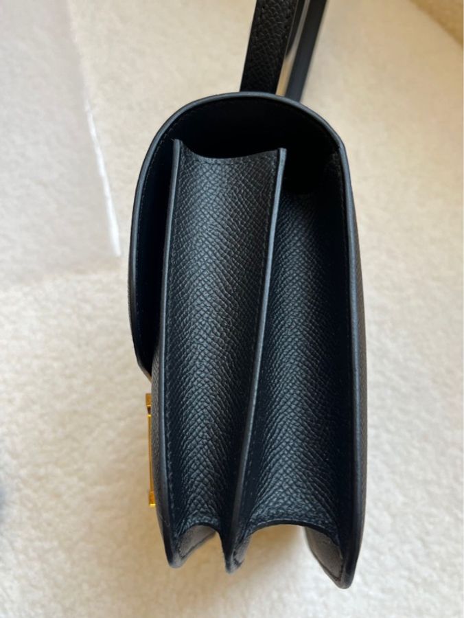 愛馬仕康康19黑色玫瑰金W刻,全新專櫃正品,全套附件齊全。Epsom皮材質,經典H扣設計,配黑色肩帶。-4