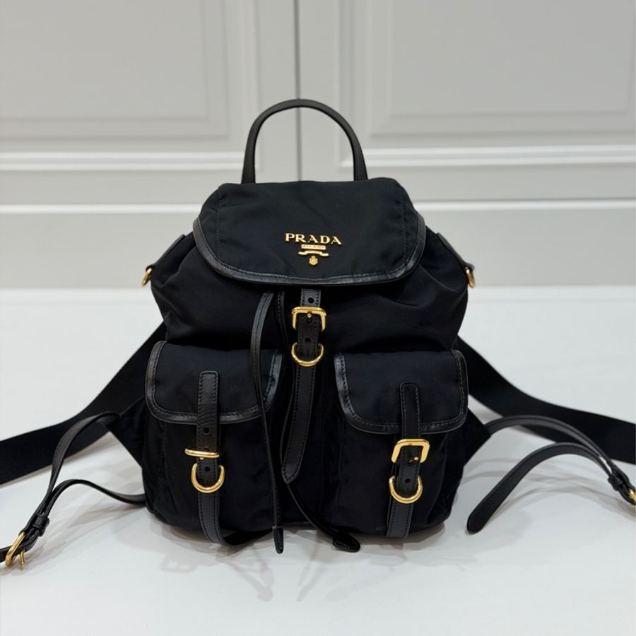 PRADA Ei Small Re-Nylon Backpack 金扣 尼龍 黑色 後背包 手提包 雙肩包 側背包-5
