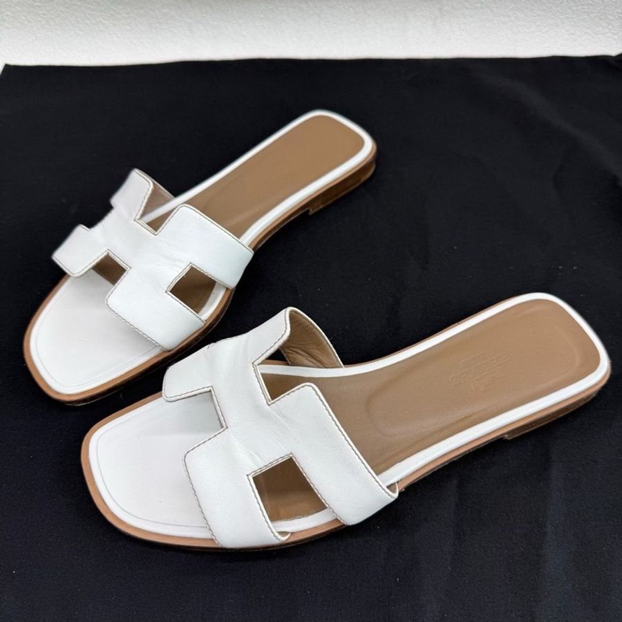 HERMES 愛馬仕Oran 白色H型涼鞋拖鞋 36.5碼-0