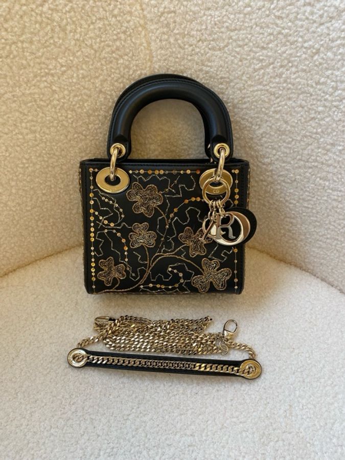 Dior 限量版戴妃包,黑金四葉草刺繡,超稀有款式!絕版。-13