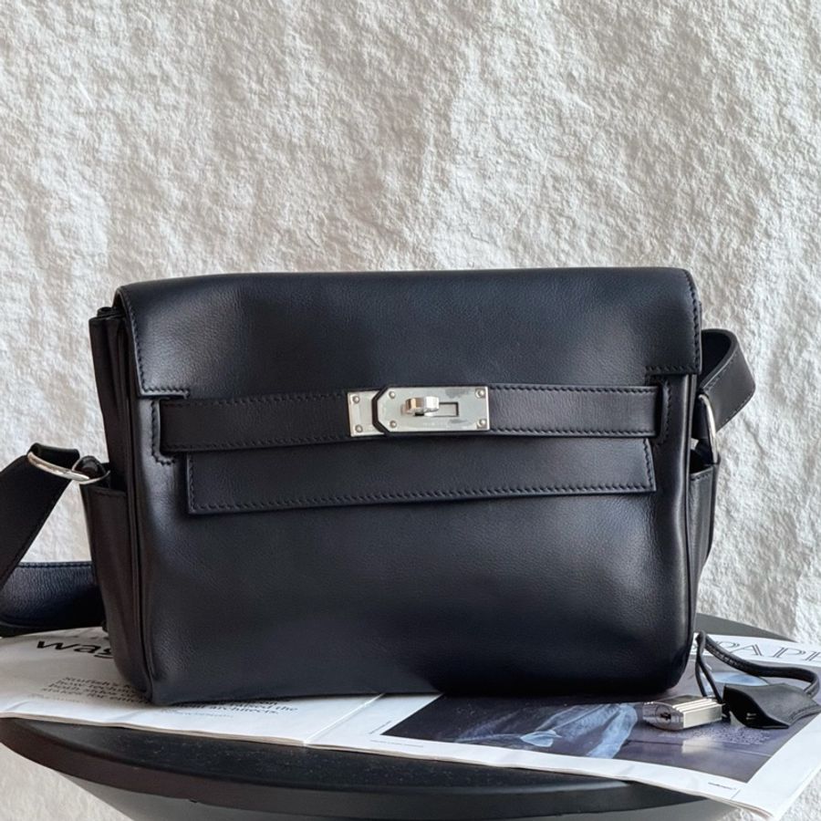 Hermes 愛馬仕 Kelly messenger郵差包小號 黑銀 evergrain皮 W刻-0