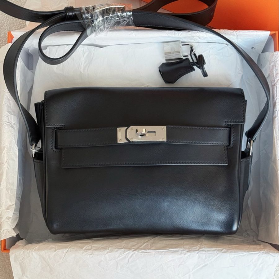 Hermes 愛馬仕 Kelly messenger郵差包小號 黑銀 evergrain皮 W刻-2