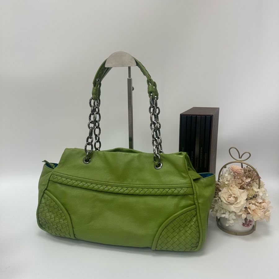 【赫蒂國際精品】Bottega Veneta 綠色編織皮革肩背包 vintage-0