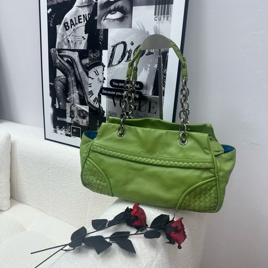 【赫蒂國際精品】Bottega Veneta 綠色編織皮革肩背包 vintage-1