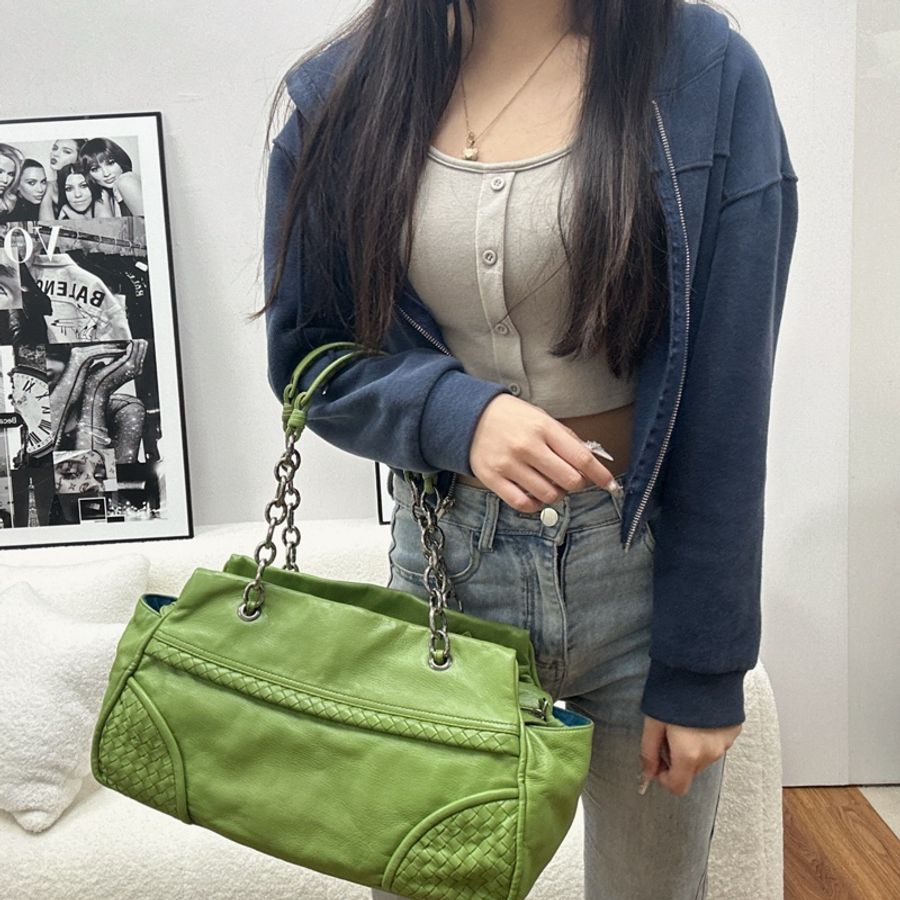 【赫蒂國際精品】Bottega Veneta 綠色編織皮革肩背包 vintage-3