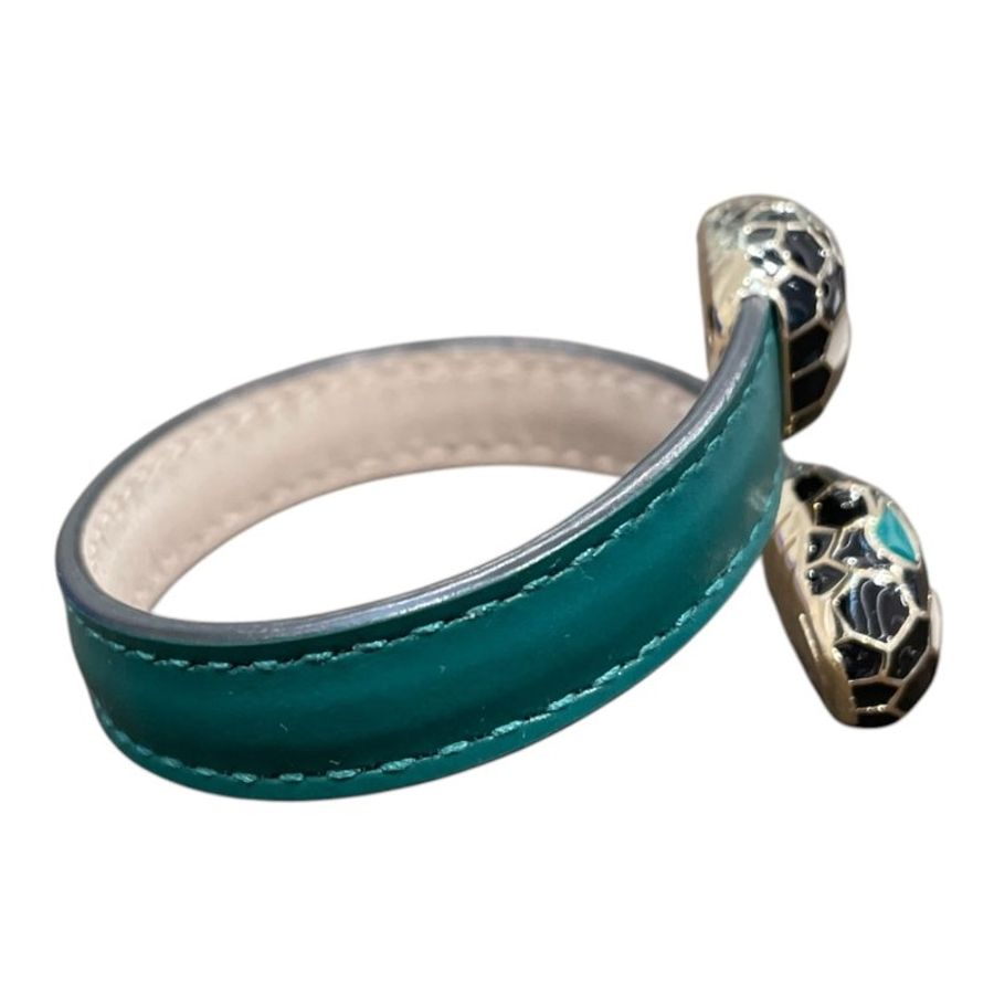 BVLGARI 寶格麗 SERPENTI FOREVER 雙頭琺瑯手環 皮革 祖母綠色-3