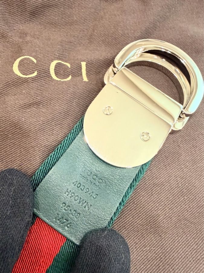 ✨近全新✨Gucci 經典綠紅綠織帶 草寫Logo D型環皮帶🔥優惠釋出-2