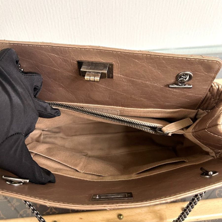 CHANEL 銀扣2.55菱格紋肩背托特包 26*23*9cm 98新配件塵袋-5