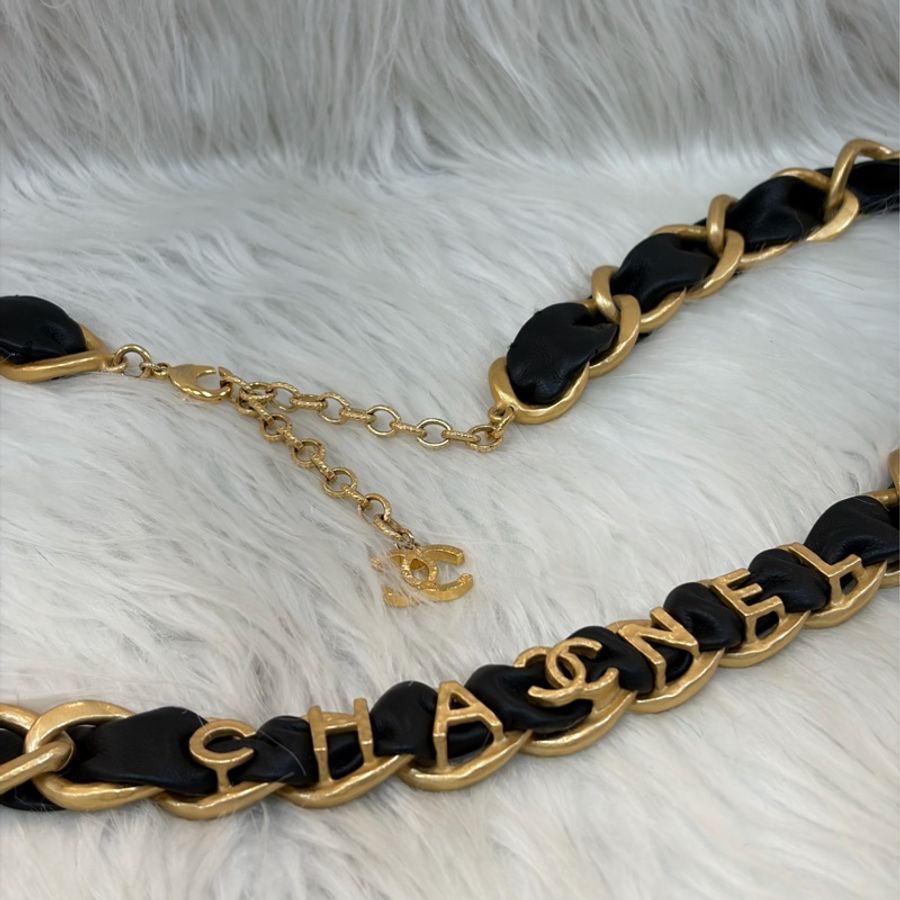 CHANEL 皮穿鍊 黑金 金釦 雙C 腰鍊 腰帶-3