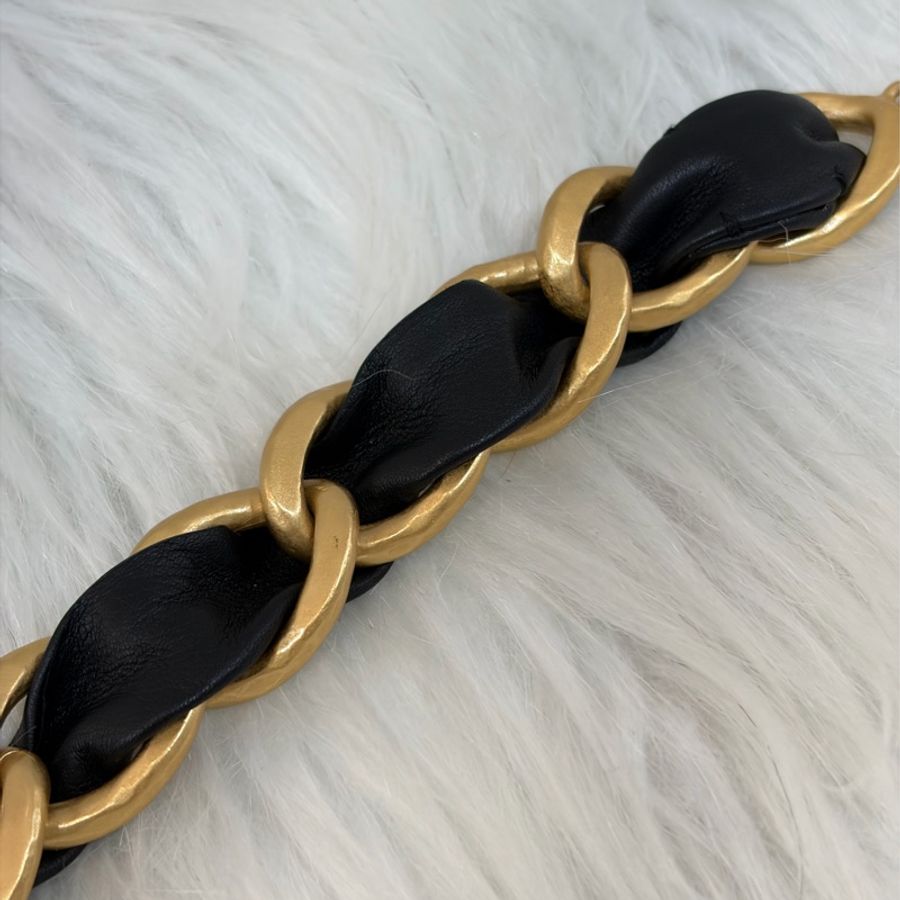 CHANEL 皮穿鍊 黑金 金釦 雙C 腰鍊 腰帶-15
