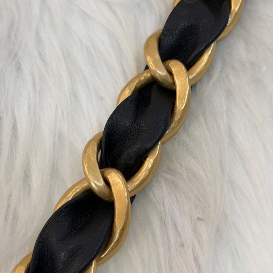 CHANEL 皮穿鍊 黑金 金釦 雙C 腰鍊 腰帶-18