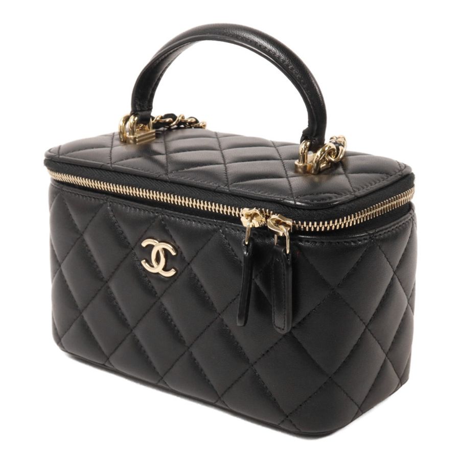 CHANEL 羊皮皮革Vanity Case鏈帶手挽肩背兩用袋-2