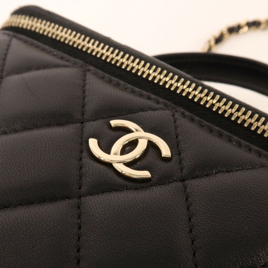 CHANEL 羊皮皮革Vanity Case鏈帶手挽肩背兩用袋-10