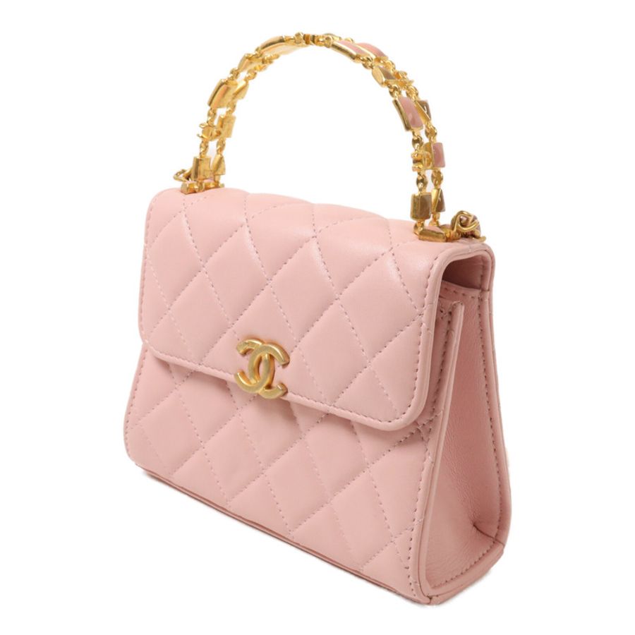 CHANEL 羊皮皮革Mini Top Handle鏈帶手挽肩背兩用袋-2