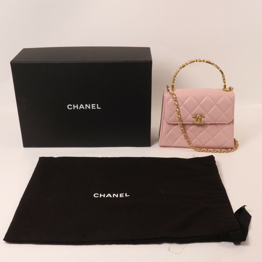 CHANEL 羊皮皮革Mini Top Handle鏈帶手挽肩背兩用袋-8