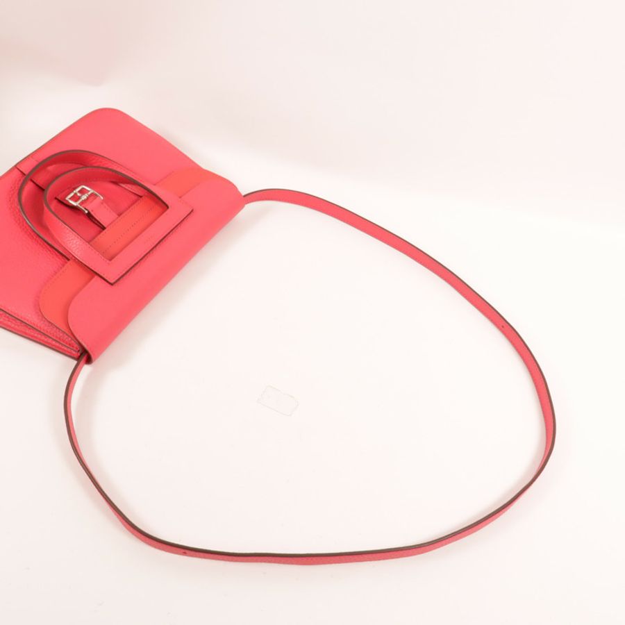 HERMES Clemence皮革Halzan 25手挽肩背兩用袋Rose Extreme-5