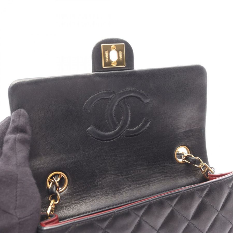 香奈兒 (CHANEL) 迷你絎縫 20 鏈條肩背包,羊皮材質,黑色,二手,金色五金 CC-6